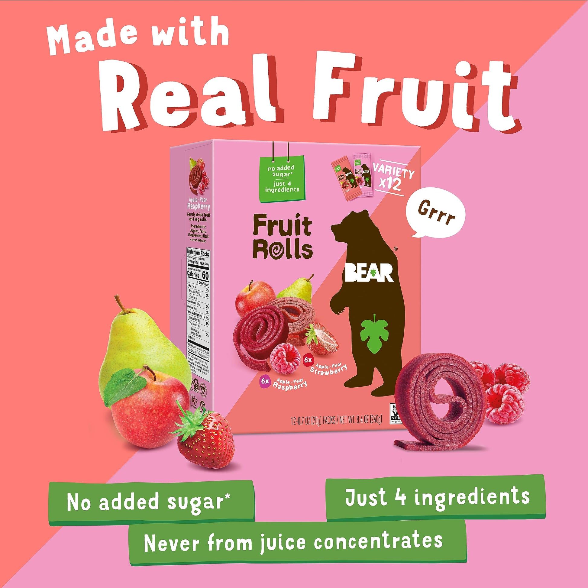 Bear Strawberry Strawberry Raspberry Raspberry Fruit Rolls Variety Pack 8.4 OZ