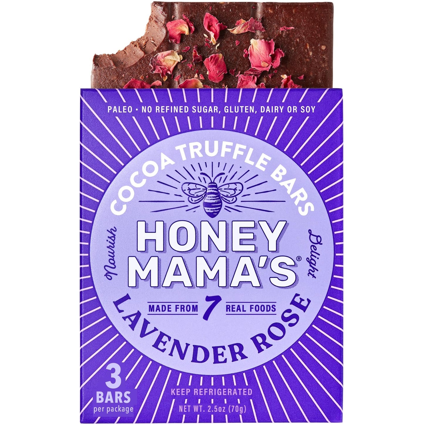 Honey Mama's Lavender Rose Cocoa Truffle Bars 2.5 Ounce Gluten Free Dairy Free Paleo No Refined Sugar