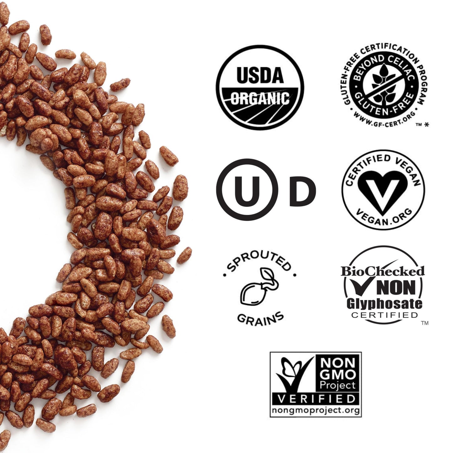 One Degree Organics Chocolate Brown Sprouted Brown Rice Cacao Crisps Cereal Whole Grain 10 ounce