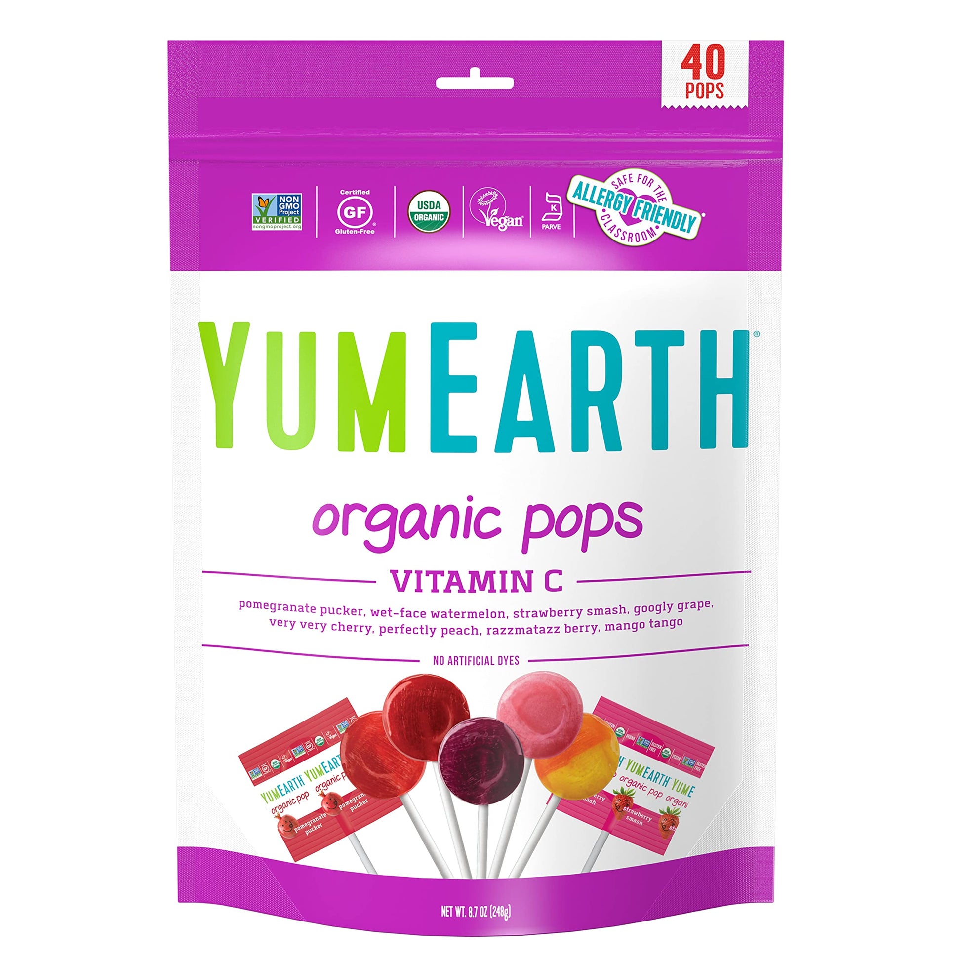 YumEarth Organic Vitamin C Lollipops Assorted Flavors 40 Count