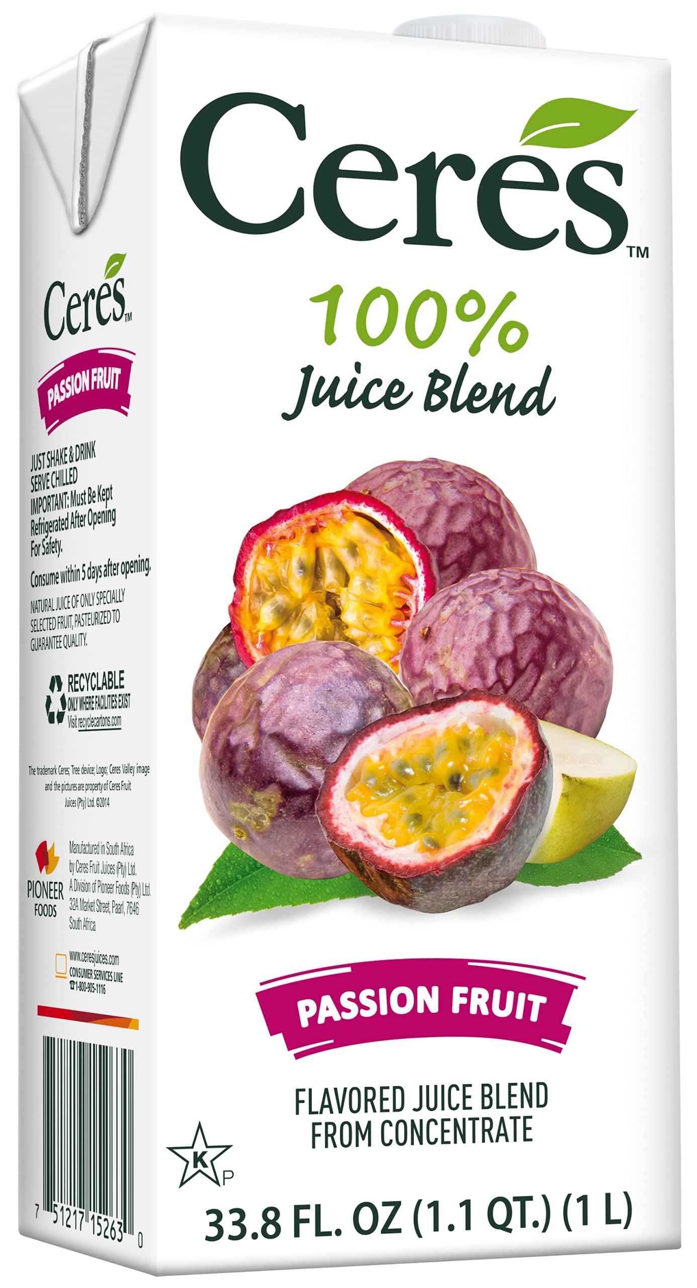 Ceres 100 All Passion Fruit Ceres 100% All Natural Pure Fruit Juice Blend 33.8 FL OZ