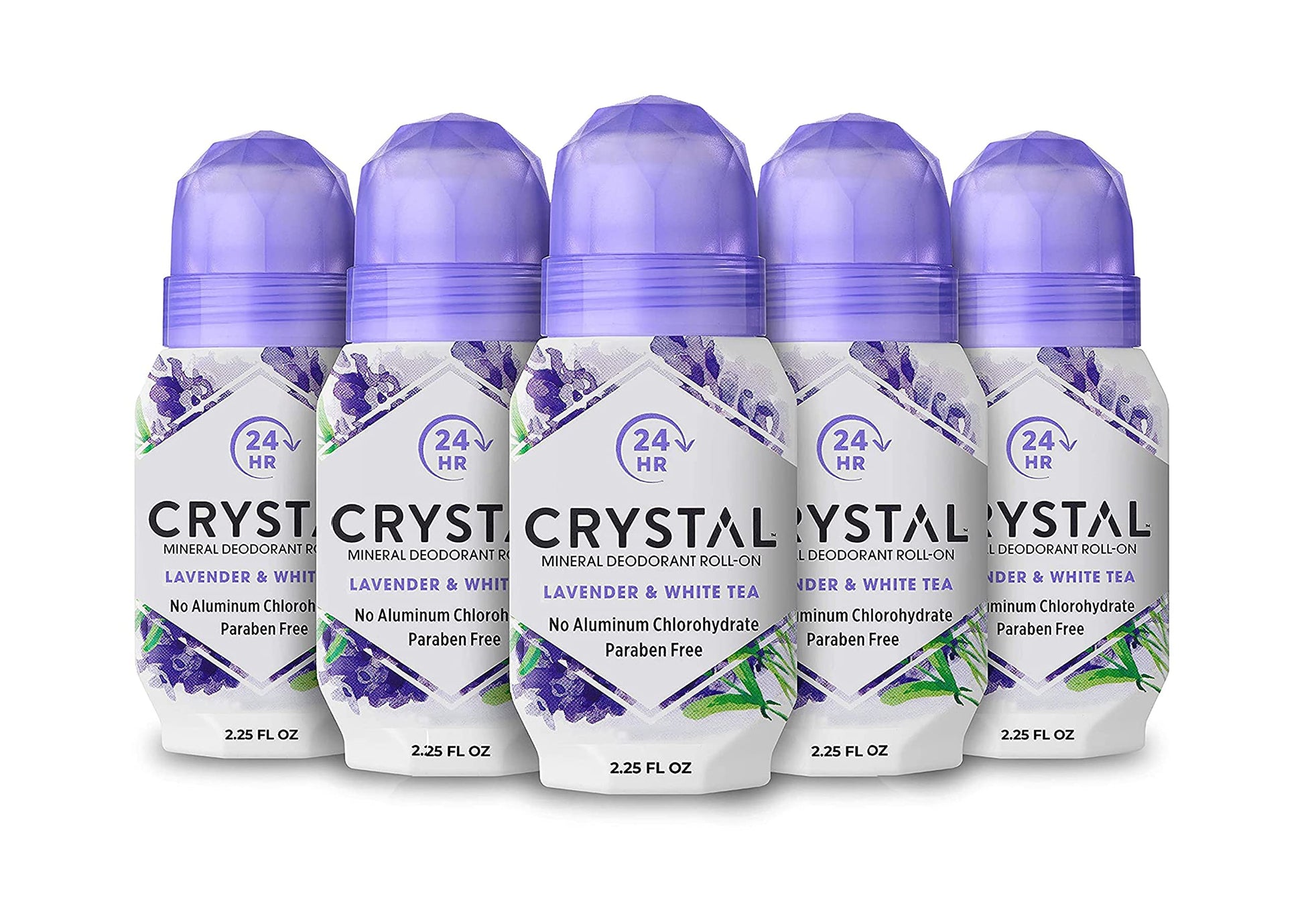 CRYSTAL Deodorant Mineral Deodorant Roll-On, Lavender & White Tea 2.25 oz (Pack of 5)