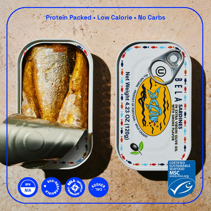 BELA Wild Caught Portuguese Sardines Lightly Smoked and Marinated in 4.25 Oz