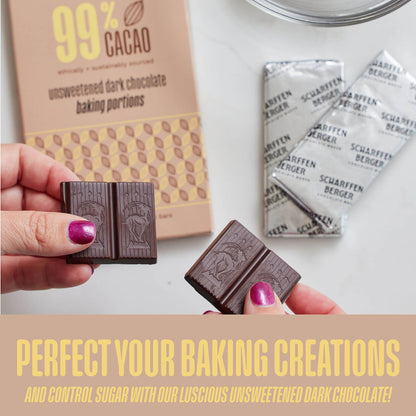 Scharffen Berger Unsweetened Dark Chocolate Baking Bar 99% Cacao Gluten Free Non GMO 4 Ounce (Pack of 3)