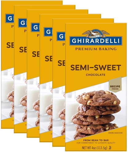 Ghirardelli Semi-Sweet Chocolate Baking Bar 4-Ounce Bars (Pack of 6)