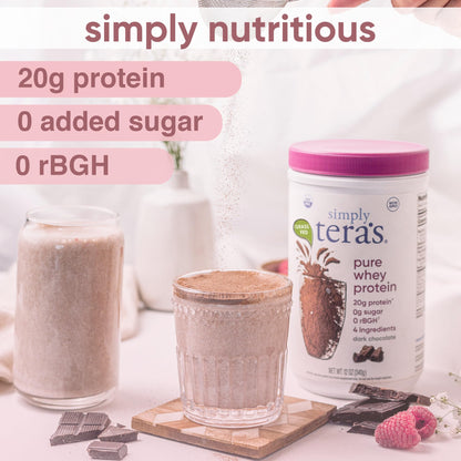 simply tera's Pure Whey Protein Powder Dark Chocolate Clean Protein 24 Oz