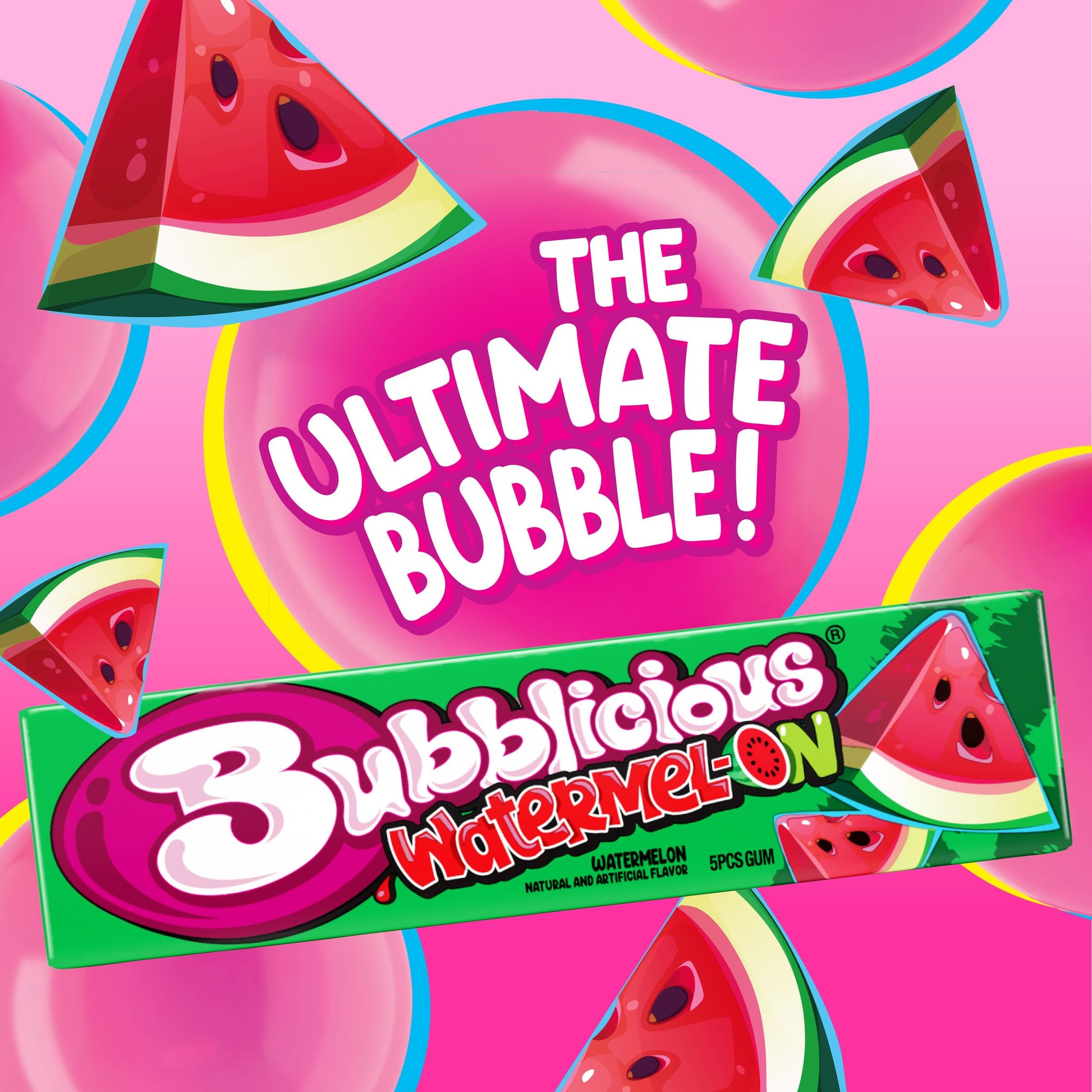 Bubblicious Watermelon Gum 18 Packs of 90 Total Pieces 5 Pieces