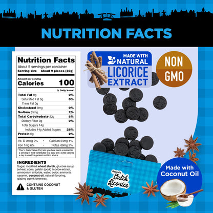 Gustaf's Salted Dutch Licorice Coins of 5. Bags Salted Black 2oz