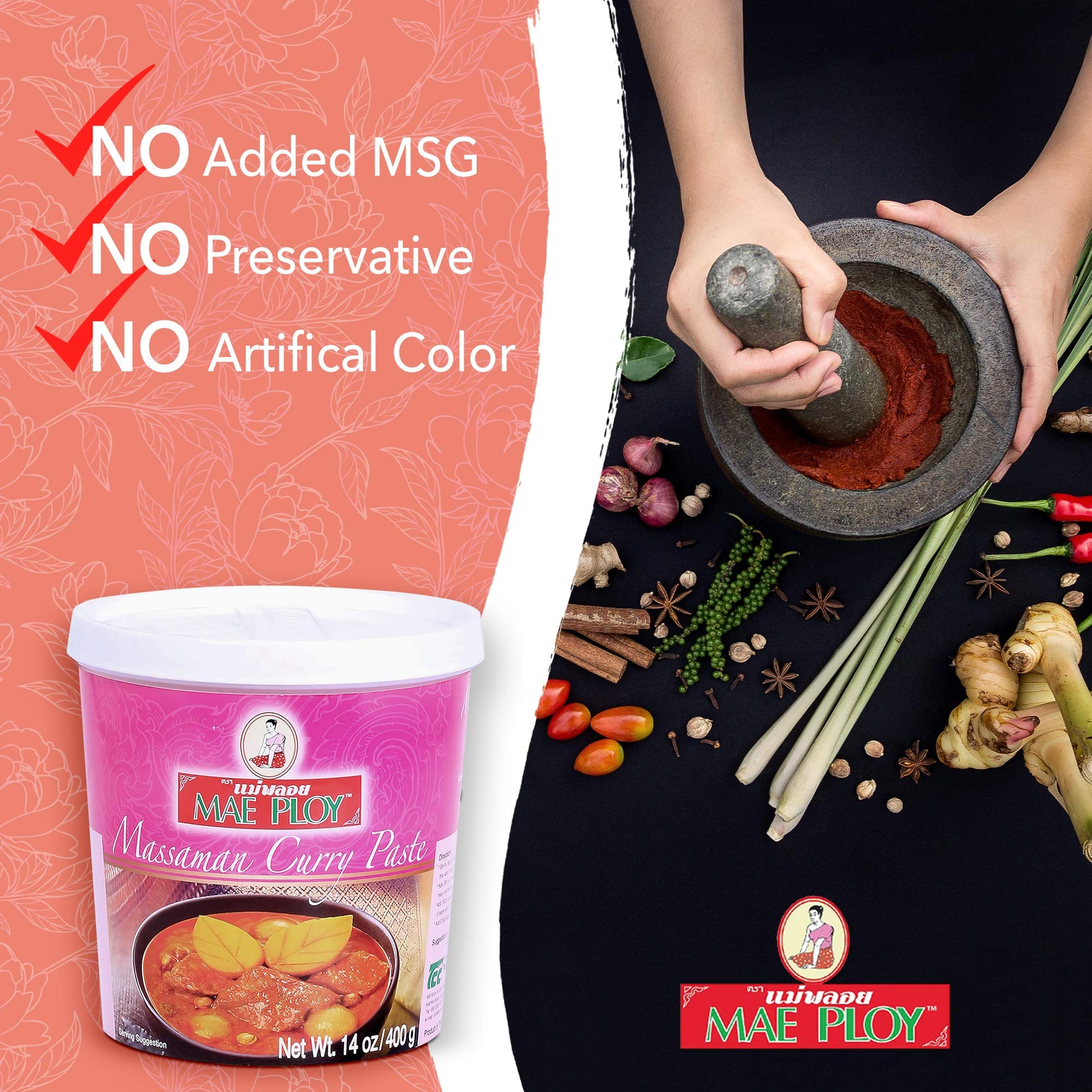Mae Ploy Massaman Curry Paste Authentic Thai 14 oz Aromatic Blend of Herbs and Spices