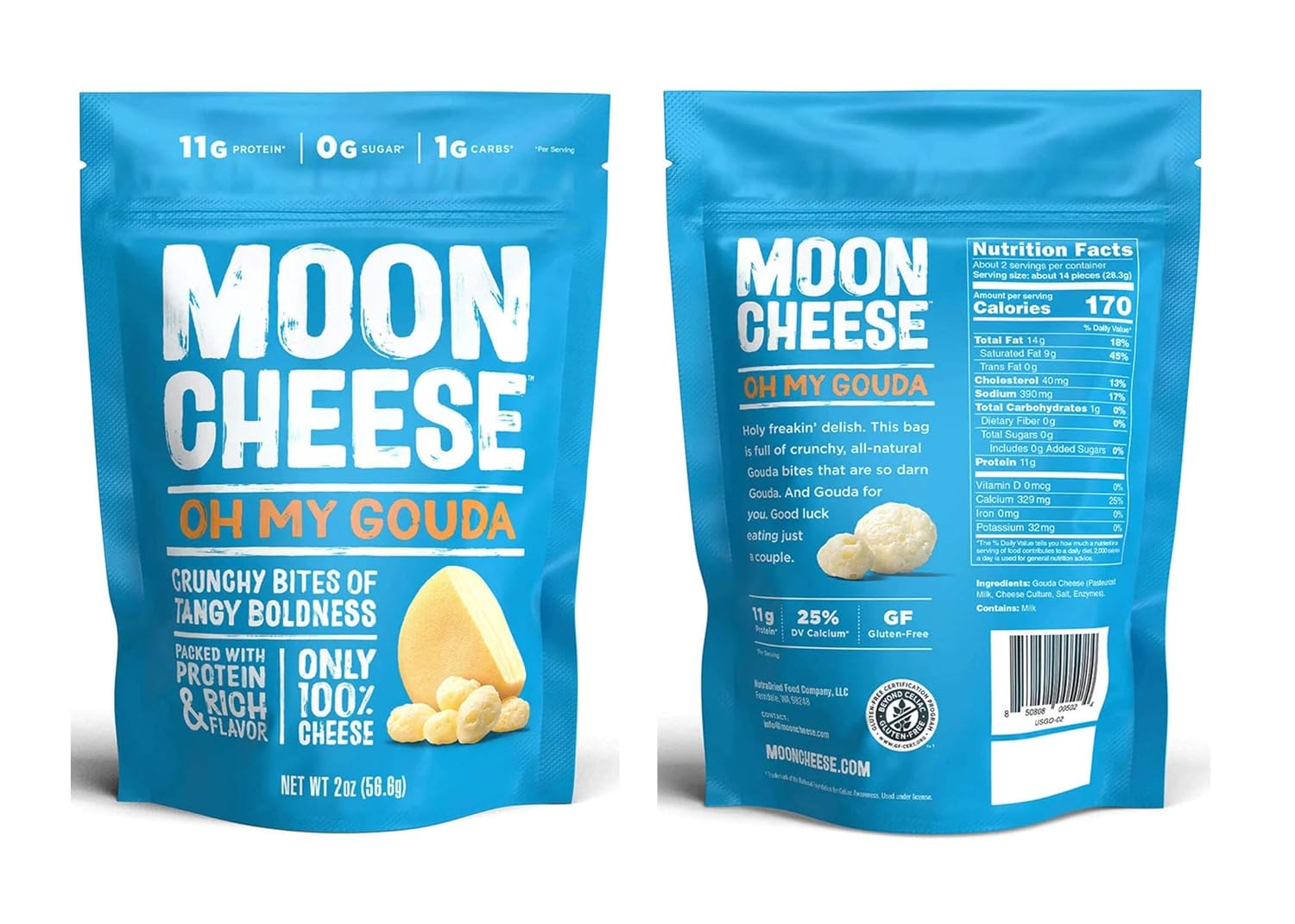 Moon Cheese Crunchy Cheese Snacks Variety Pack - Cheddar & Gouda, Keto Friendly, 2 oz Bags