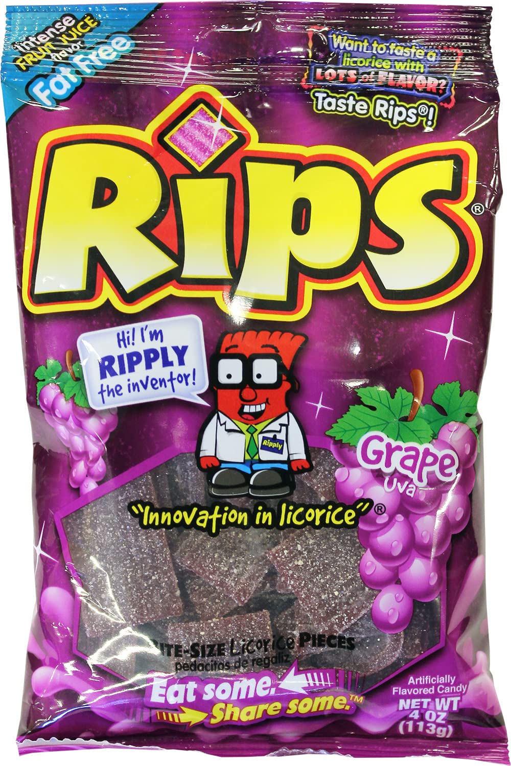 Rips Licorice Candy Grape Flavor, 4 oz Rips