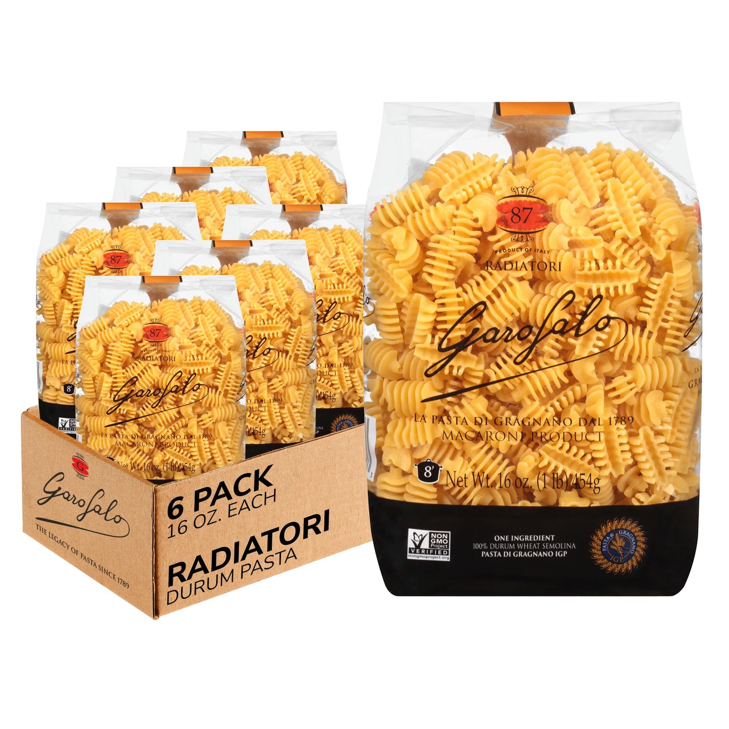 GAROFALO Premium Durum Wheat Semolina Radiatori Pasta Italian Made Bronze-Drawn (Pack of 6)