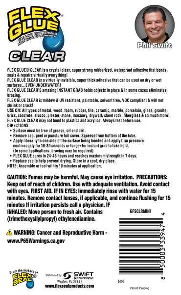 Flex Glue Mini Clear Super Strong Transparent Rubberized Waterproof Adhesive
