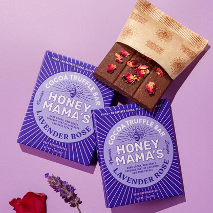 Honey Mama's Lavender Rose Cocoa Truffle Bars 2.5 Ounce Gluten Free Dairy Free Paleo No Refined Sugar