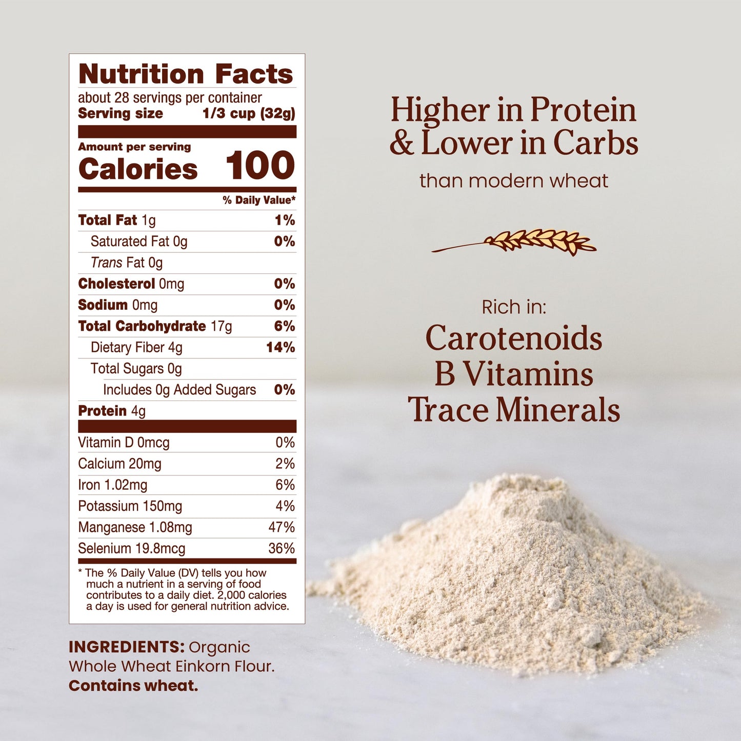 Jovial Organic Einkorn Whole Wheat Flour - Bread Baking Flour for Sourdough, High Protein, Non-GMO, For Organic Pizza & Pasta, European Italian Made, Glyphosate Free - 32 Oz, (Pack of 2)