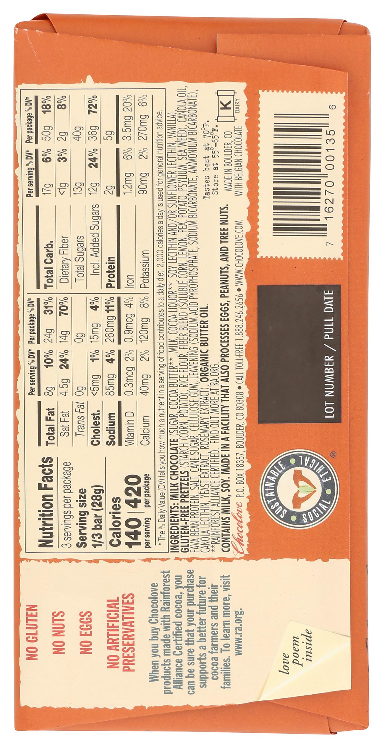 Chocolove Pretzel in Milk Chocolate Gluten-Free 2.9 oz