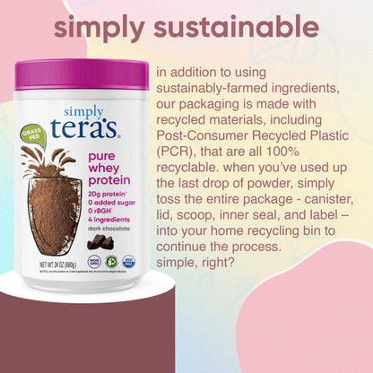 simply tera's Pure Whey Protein Powder Dark Chocolate Clean Protein 24 Oz