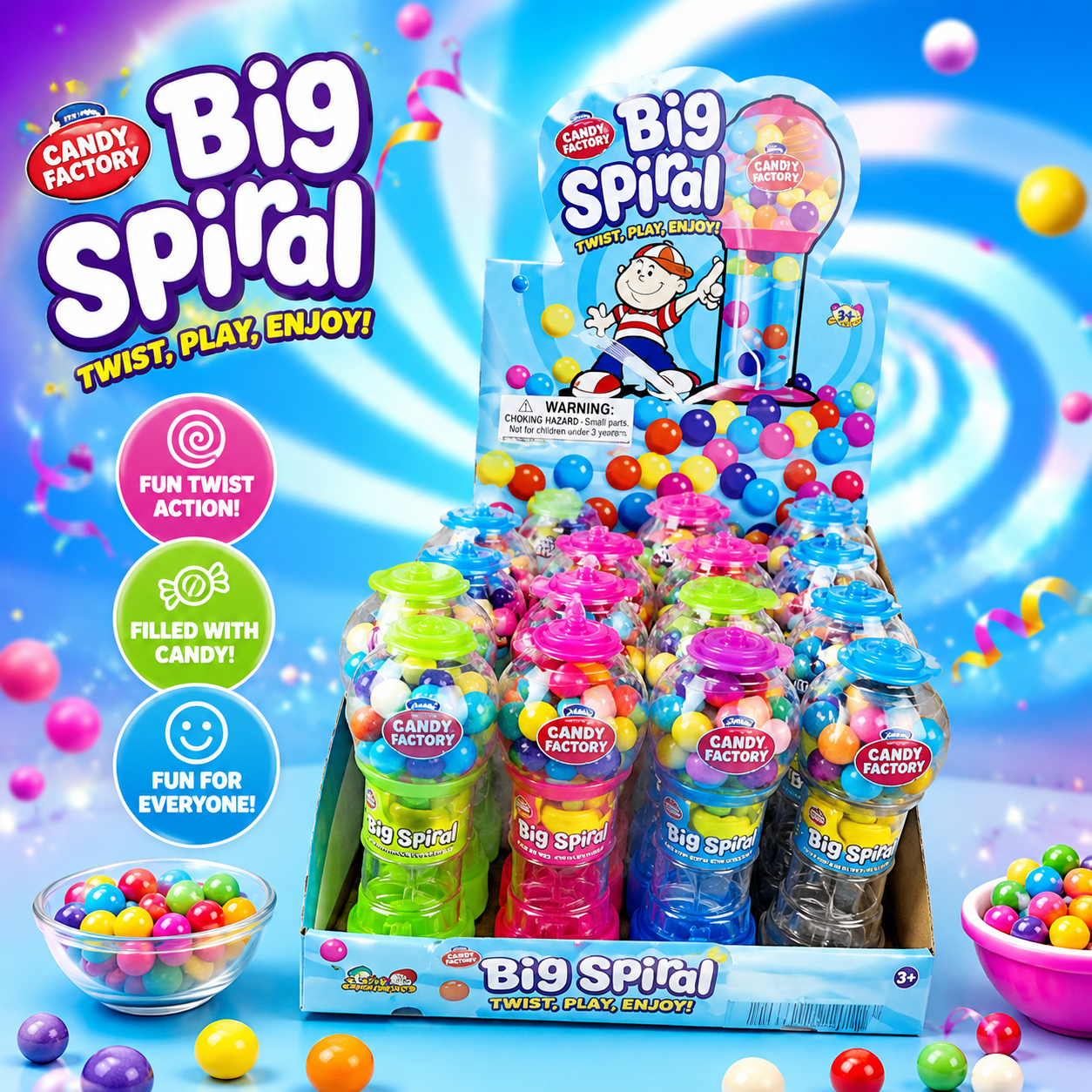 All City Candy Dubble Bubble Big Spiral Mini Gumball Dispenser Variety Pack 12 ct