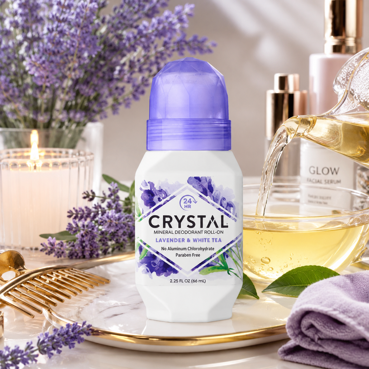 Crystal Essence Mineral Deodorant Roll-On Lavender & White Tea 2.25 oz