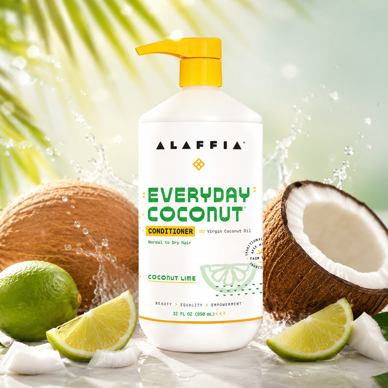Alaffia Everyday Coconut Lime Conditioner for Normal to Dry Hair - Moisturizing Support with Ginger, Coconut Oil, and Shea Butter, Fair Trade, 32 Fl Oz