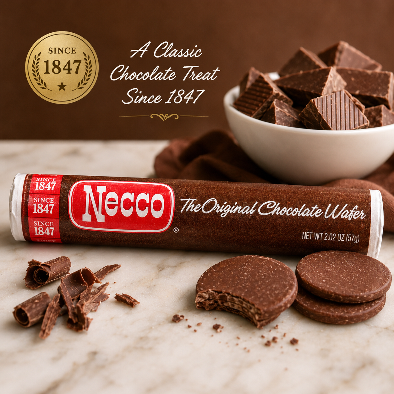 Necco Wafers Original Chocolate Flavored Hard Candy Rolls 2 oz