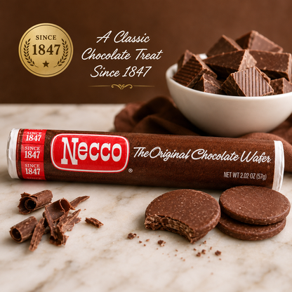Necco Wafers Original Chocolate Flavored Hard Candy Rolls 2 oz