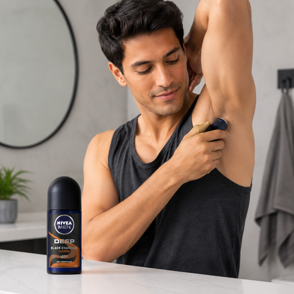 NIVEA MEN DEEP Black Carbon Espresso Anti-Perspirant Roll-On, 50 mL  72-Hour Odor & Sweat Protection, No Visible Black Residue, Long-Lasting Espresso Scent, (Pack of 3)