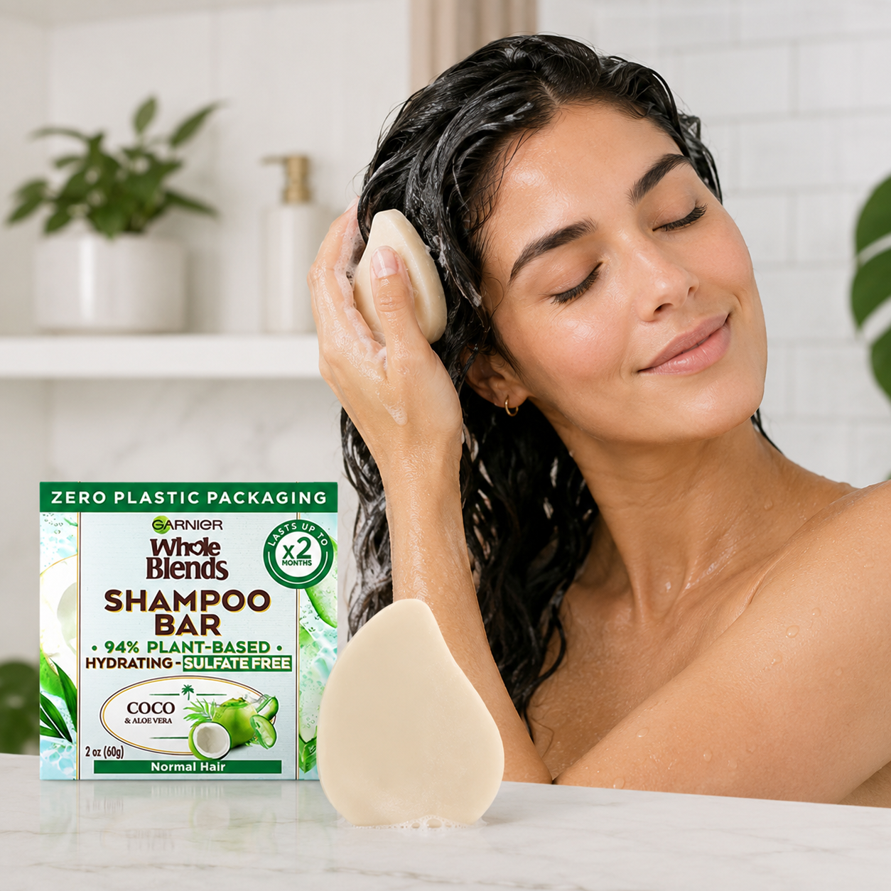Garnier Whole Blends Hydrating Shampoo Bar for Normal Hair Coco & Aloe Vera 2 Oz