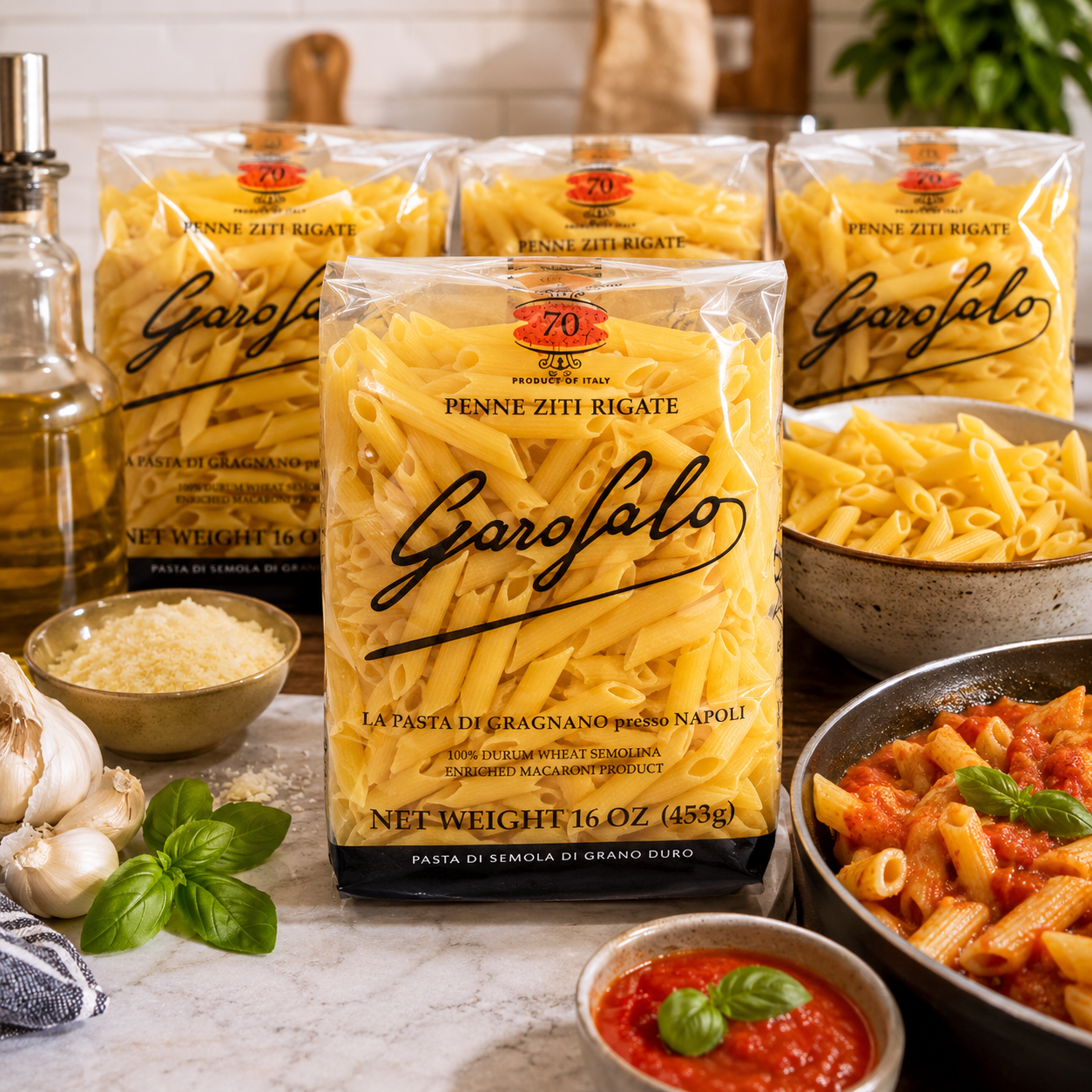 GAROFALO Premium Durum Wheat Semolina Penne Rigate Pasta Italian Made Bronze-Drawn Al-Dente One-Ingredient Pasta