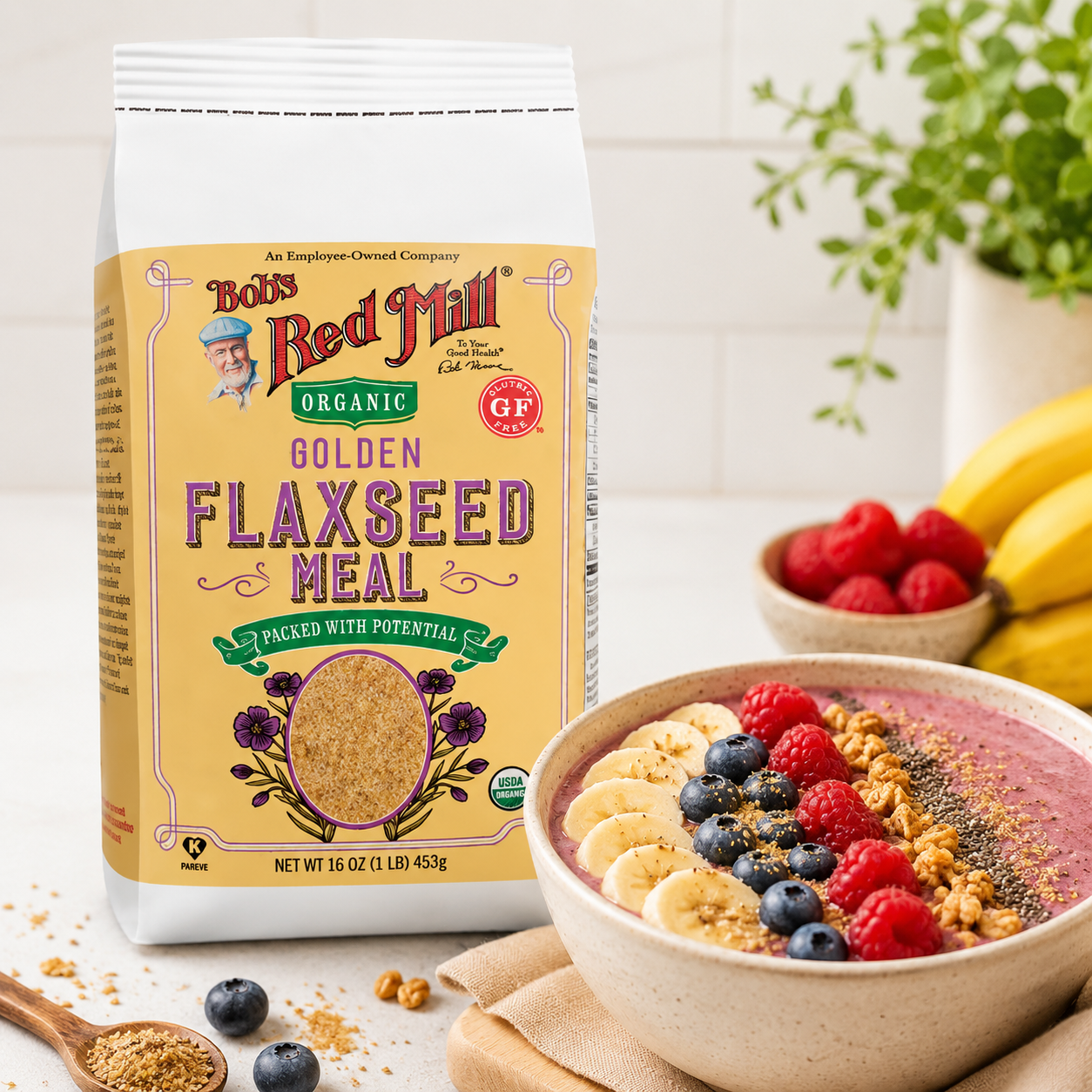 Bob's Red Mill Golden Flaxseed Meal, Organic, Gluten Free, Whole Ground, 16 Ounce