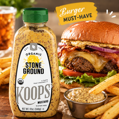 KOOPS' Organic Stone Ground Mustard Old-Fashioned Condiment Quality Mustard Seeds Gluten-Free Kosher Non-GMO USDA Certified Organic Made in USA 12 oz