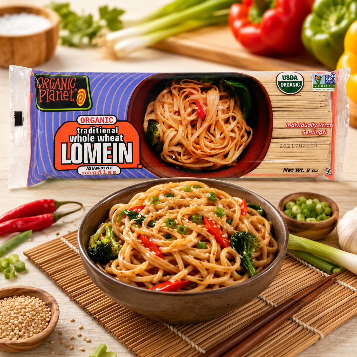 ORGANIC PLANET Whole Wheat Lo Mein Asian Stir-Fry Noodles 8 oz