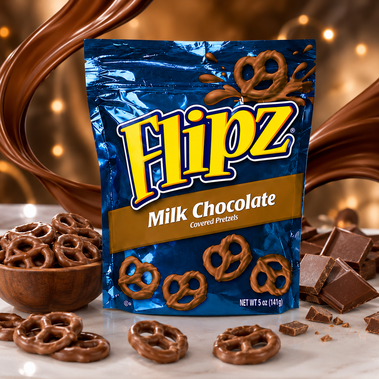 Flipz, Milk Chocolate Covered Pretzels, 5oz Bag Bag (Pack of 4)
