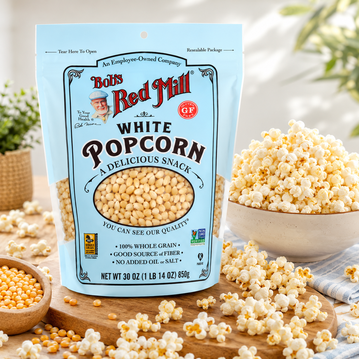 Bob's Red Mill Whole White Popcorn Resealable 30 Ounce (Pack of 2)
