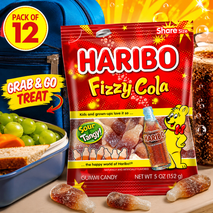 HARIBO Fizzy-Cola Gummi Candy Share Size Bags Sour & Tangy Cola Flavor Soft & Chewy 5 oz
