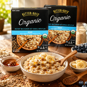 Better Oats Raw Pure & Simple Organic Bare Instant Multigrain Hot Cereal with Flax 8 Pouches