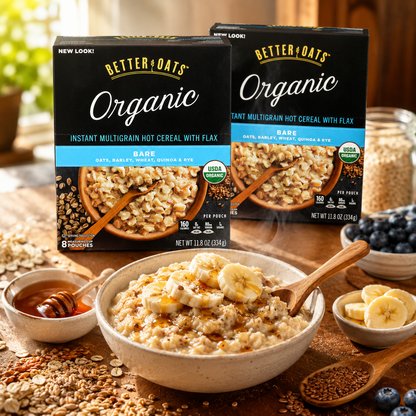 Better Oats Raw Pure & Simple Organic Bare Instant Multigrain Hot Cereal with Flax 8 Pouches