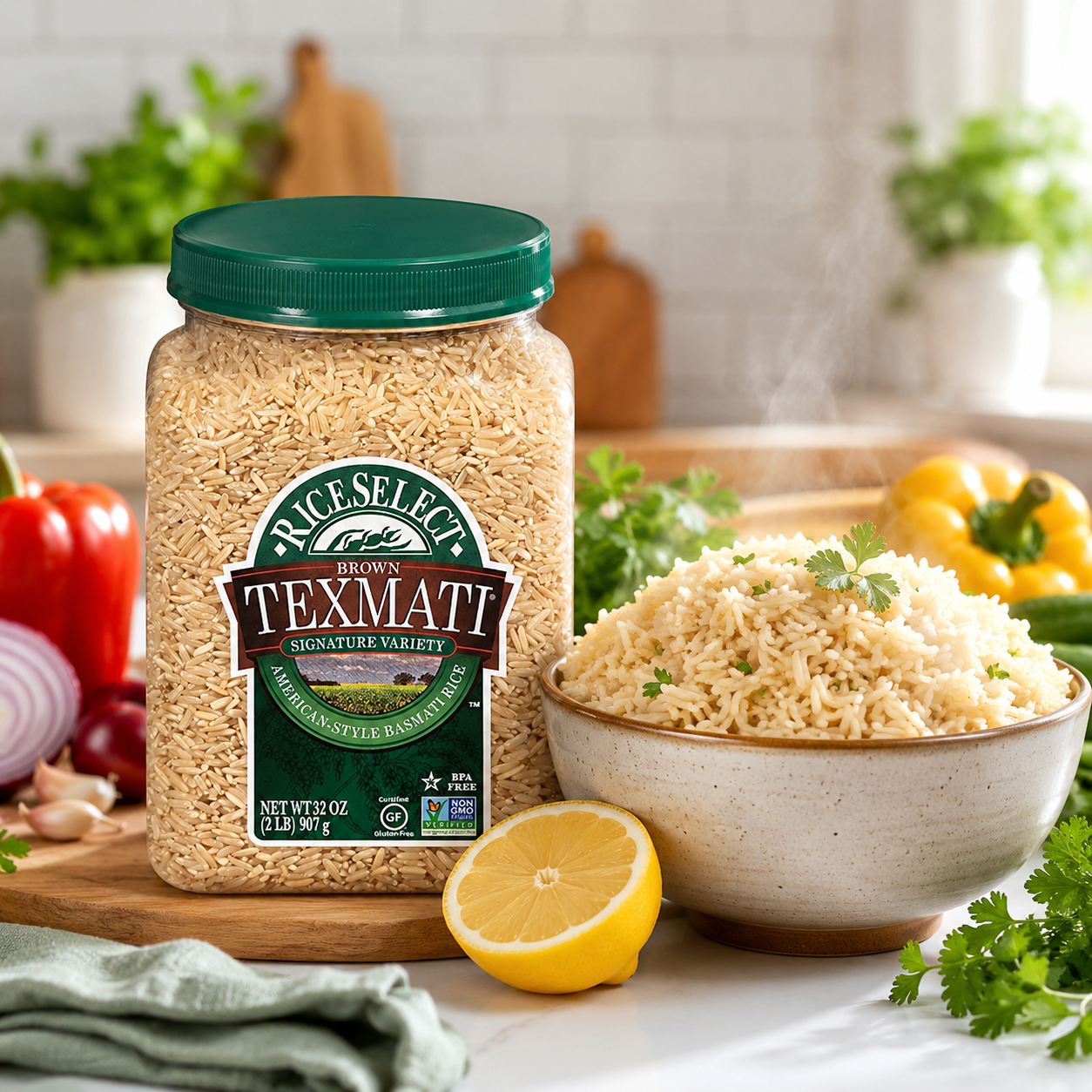 RiceSelect Texmati Brown Rice, Long Grain, Whole Grain, Gluten-Free, Non-GMO, 32 oz (Pack of 4)