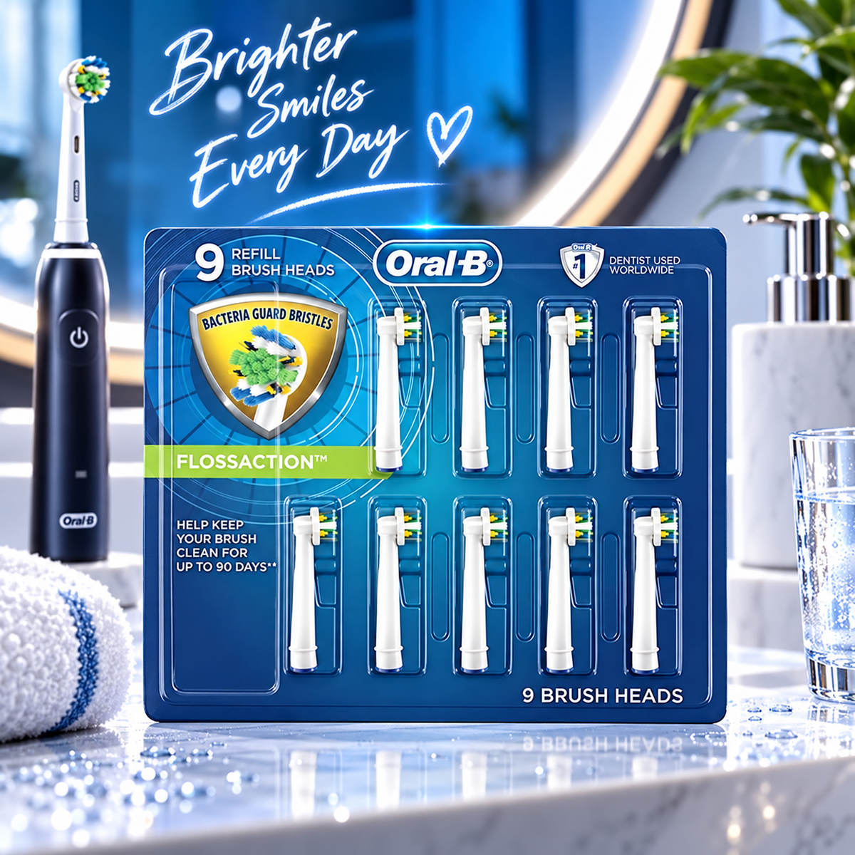 Oral-B Braun FlossAction Replacement Brush Heads, 9 Count Oral-B