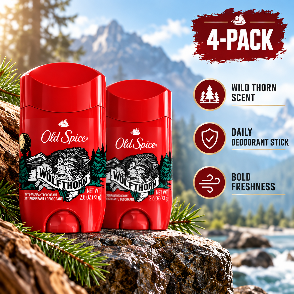 Old Spice Wild Collection Wolfthorn Scent Men's Invisible Solid (Pack of 4) Old Spice