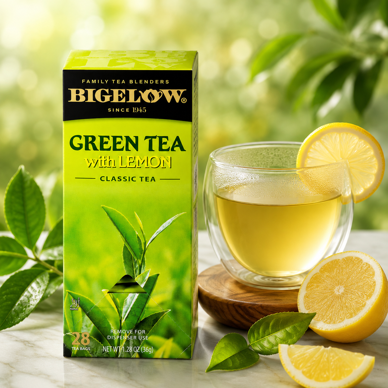 Bigelow Green Tea with Lemon Tea Bags Lemon Flavor Rich in Antioxidants 28 ct Box