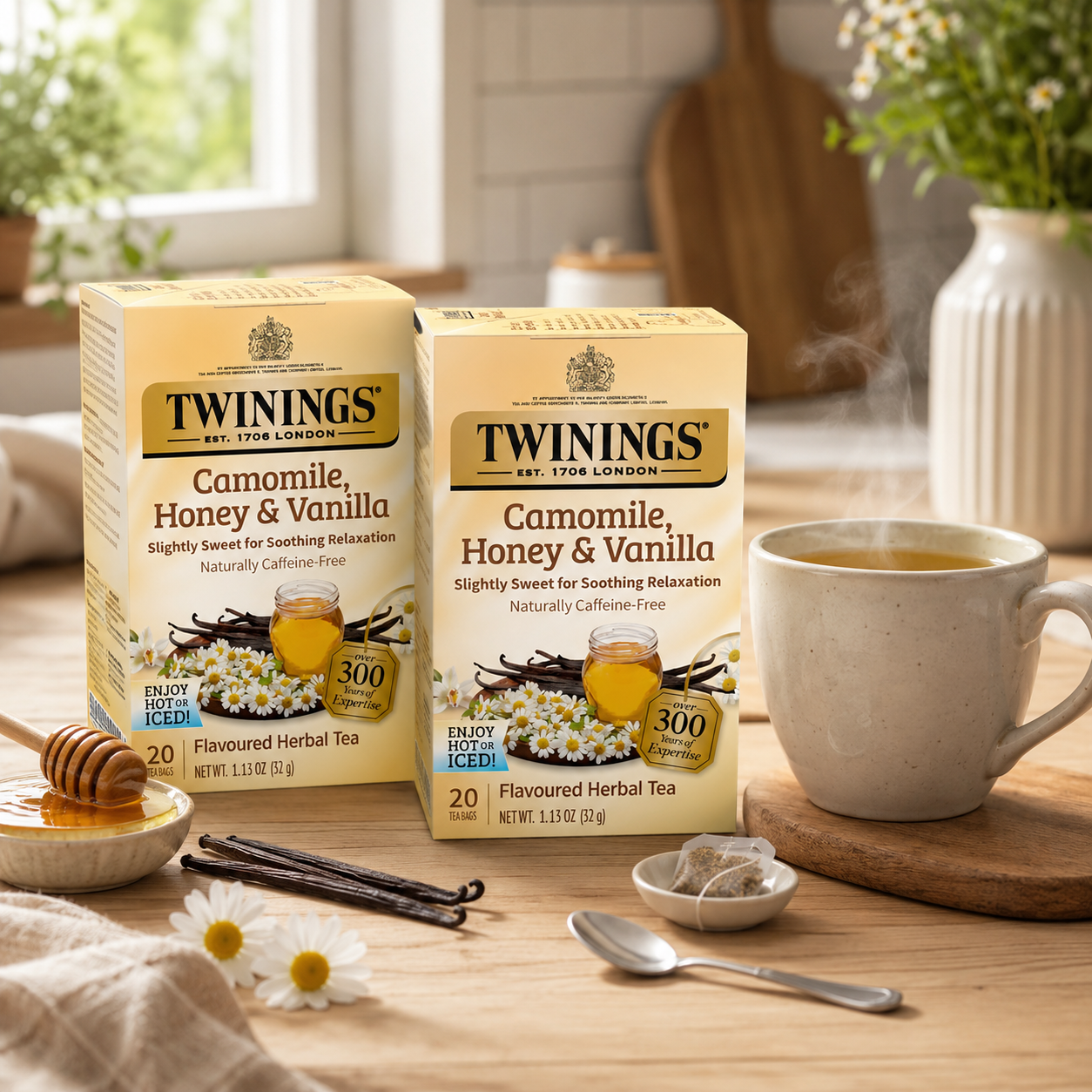 Twinings Camomile, Honey & Vanilla Herbal Tea - Naturally Caffeine-Free Camomile Tea Bags Individually Wrapped, 20 Count Ea (Pack of 2)