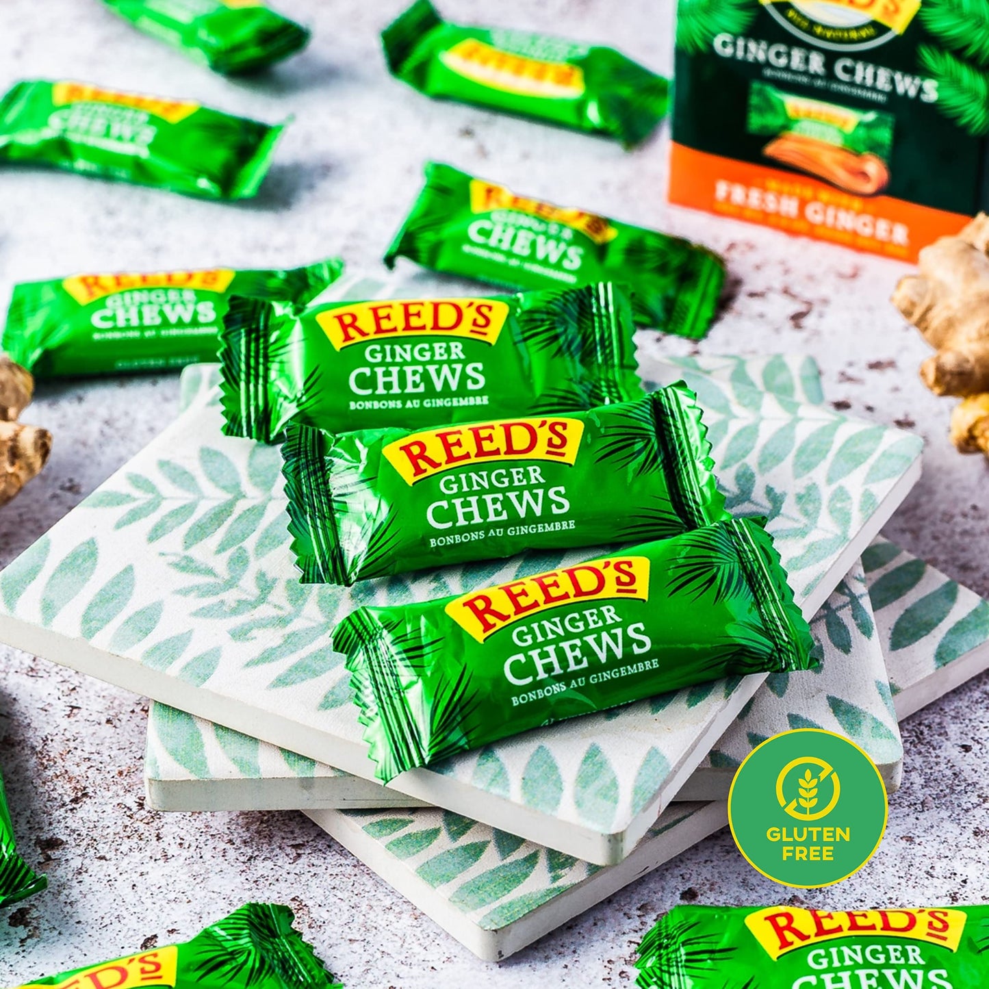 Reed's All Natural Ginger Chews Sweet & Spicy Chewy Candy Individually Wrapped Vegan 2oz Box Bulk (Pack of 20)