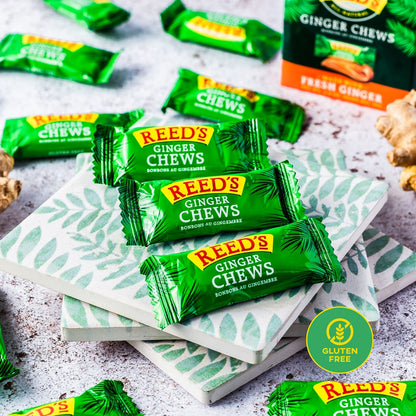 Reed's All Natural Ginger Chews Sweet & Spicy Chewy Candy Individually Wrapped Vegan 2oz Box Bulk (Pack of 20)