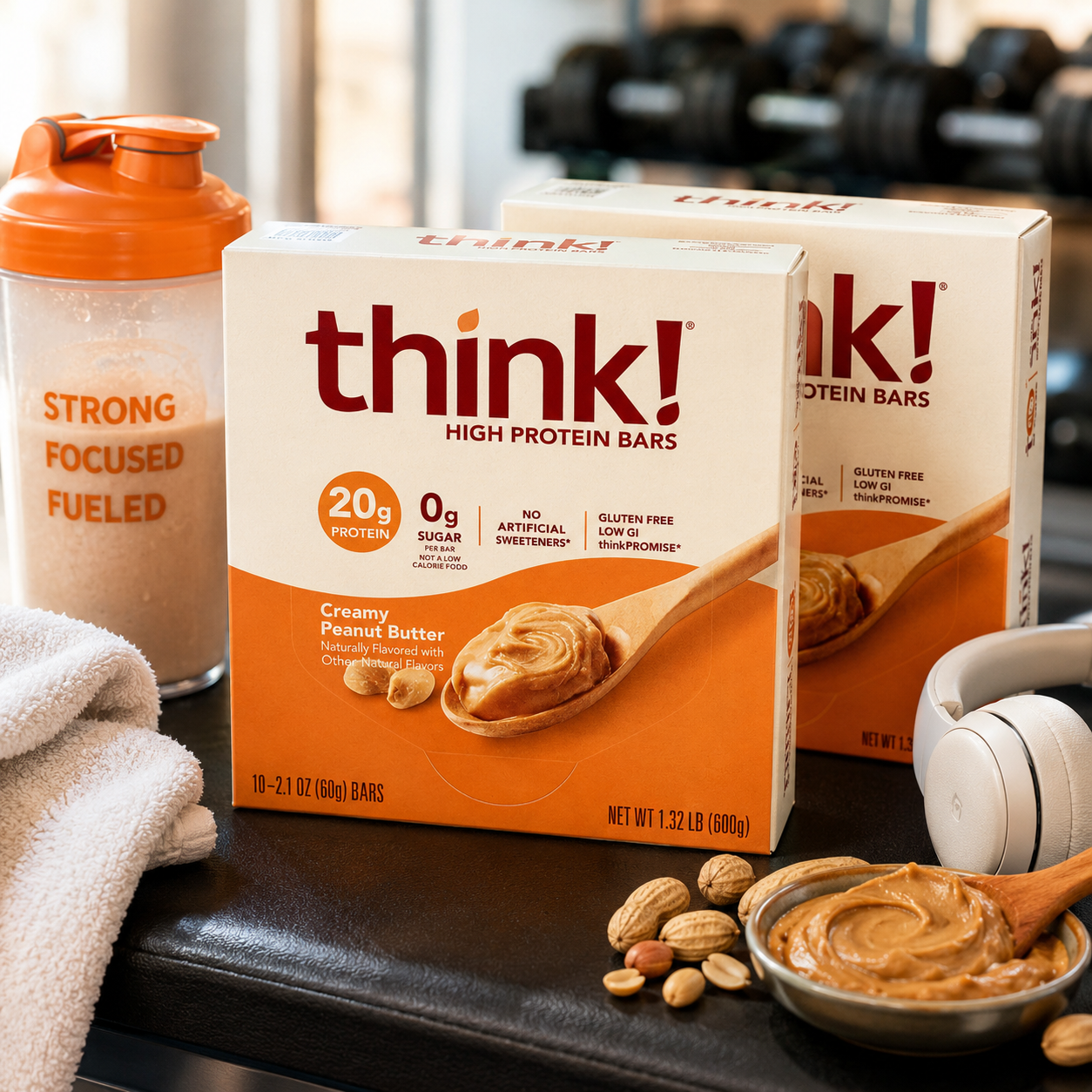 thinkThin Protein Bars Creamy Peanut Butter 2.1 oz 10 Bars