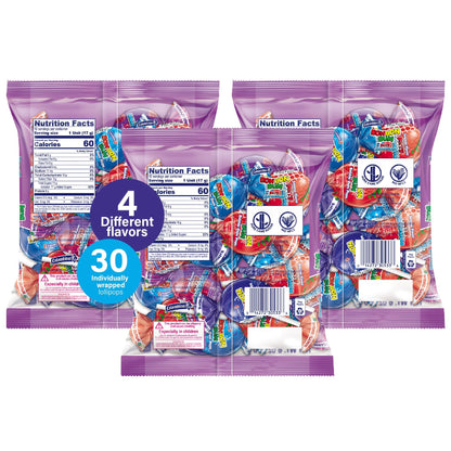 Colombina Bon Bon Bum Lollipops w/Bubble Gum Center, Berry Explosion Mix, Individually Wrapped, Ideal for Party Favors and Gifts, (Pack of 3)
