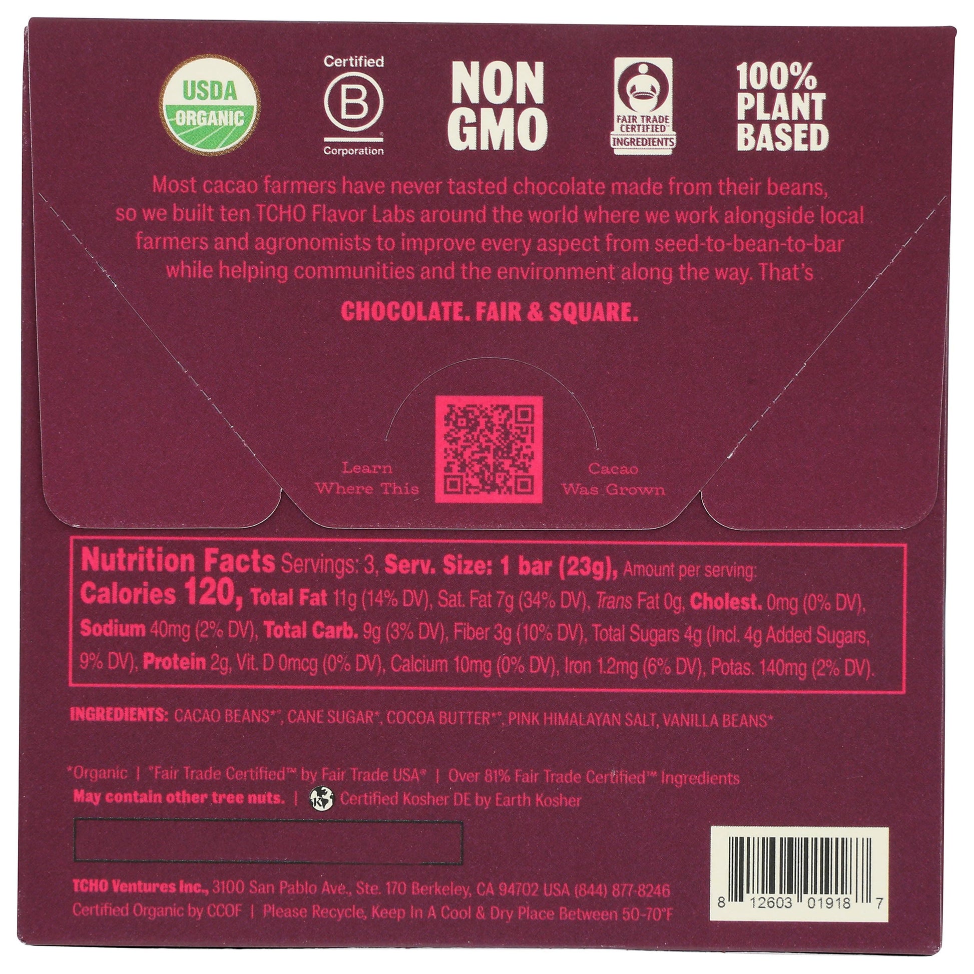 Tcho, Bar Chocolate Dark And Salty Organic, 2.5 Ounce