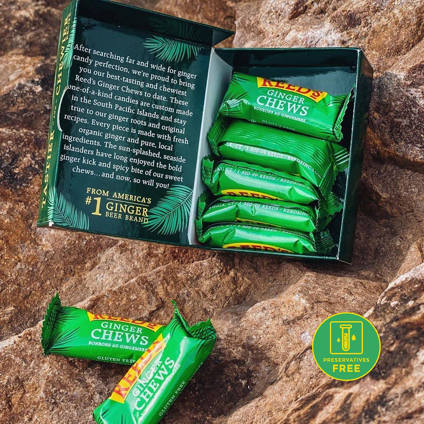 Reed's All Natural Ginger Chews Sweet & Spicy Chewy Candy Individually Wrapped Vegan 2oz Box Bulk (Pack of 20)