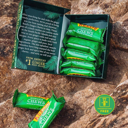 Reed's All Natural Ginger Chews Sweet & Spicy Chewy Candy Individually Wrapped Vegan 2oz Box Bulk (Pack of 20)