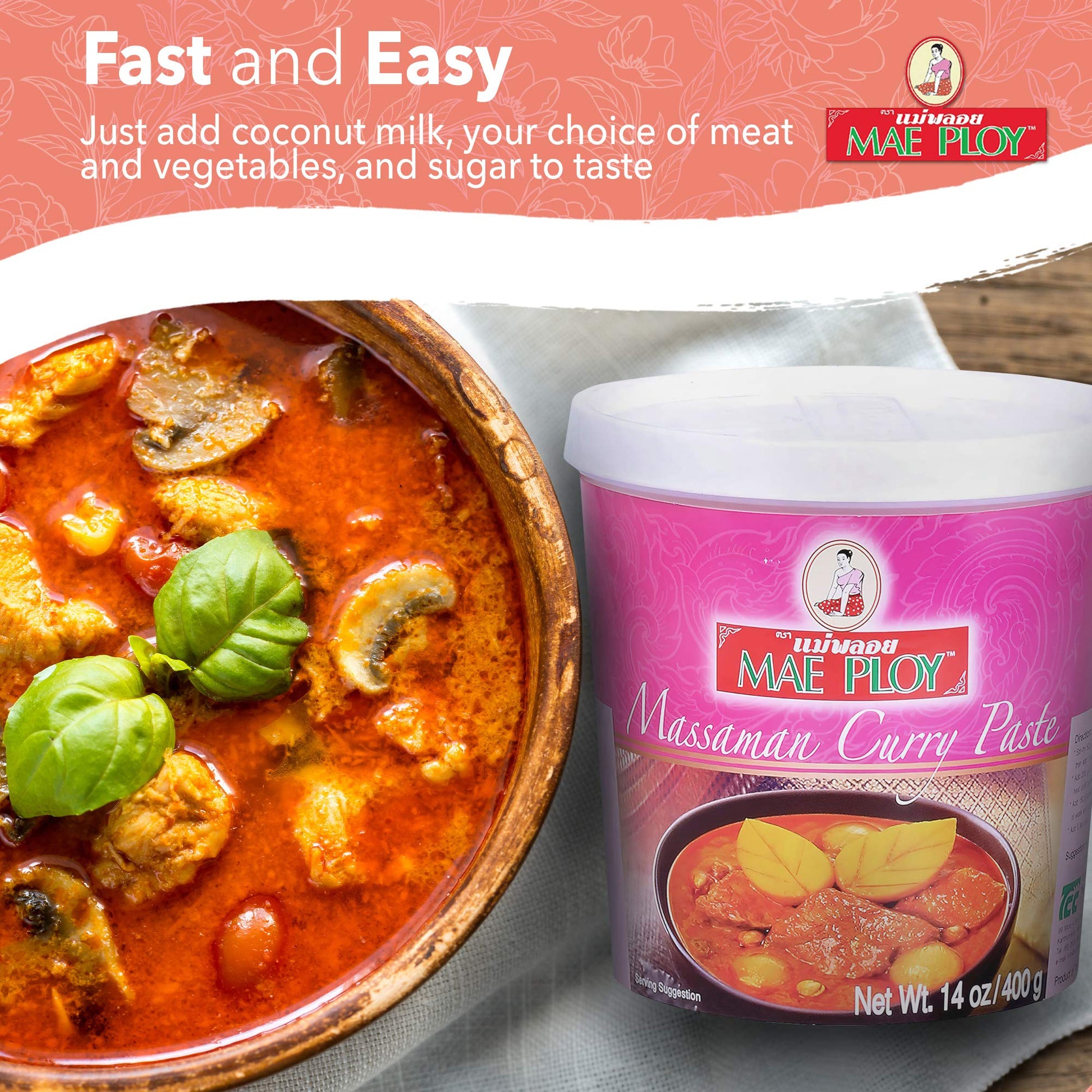 Mae Ploy Massaman Curry Paste Authentic Thai 14 oz Aromatic Blend of Herbs and Spices